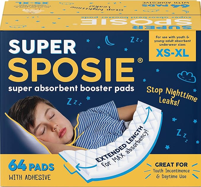 Super Sposie Booster Pads, Max Absorbency for Nighttime Diapers, Use with Overnight Diapers Size 5+ and Night time Pull ups, Incontinence Protection