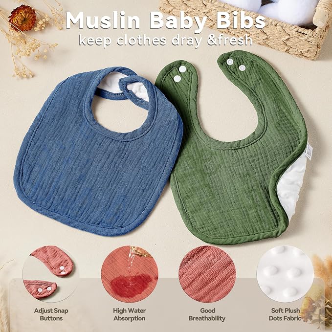 Muslin Baby Bibs for Unisex Boys Girls, Cotton Drool Bibs, Adjustable Newborn - Image 3