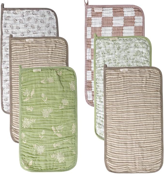 Muslin Baby Burp Cloths Organic Cotton Blend Set | 20x10 Inches, Reversible by HardNok