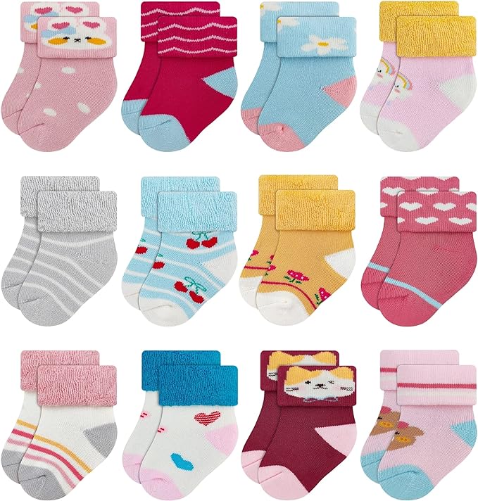RATIVE Newborn Baby Socks 0-6, 6-12 Months Terry Turn Cuff Socks by RATIVE