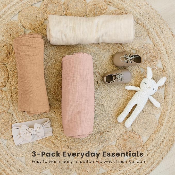 Konssy 3-Pack Muslin Baby Swaddle Blankets, 47 x 47 in Receiving Blankets | - Image 5