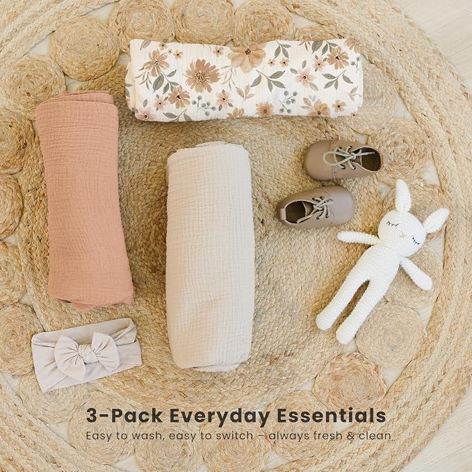 Konssy 3-Pack Muslin Baby Swaddle Blankets, 47 x 47 in Receiving Blankets | - Image 4