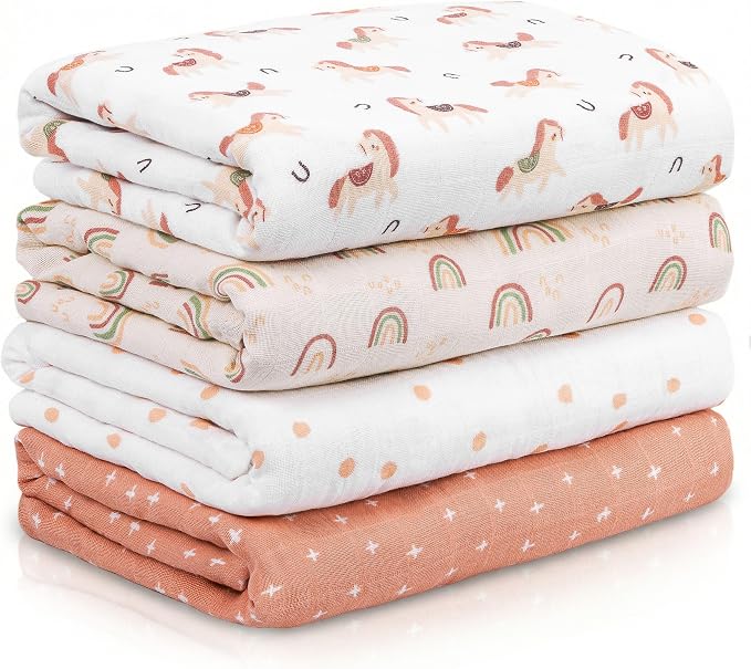 Muslin Swaddle Blankets for Newborn, Cotton Receiving Blanket | 4 Pack 100% by CivaruaKids