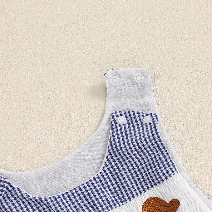 Newborn Baby Boys Sleeveless Seersucker Romper One Piece Straps Overalls - Image 5