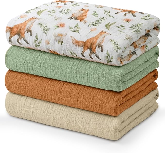 Muslin Swaddle Blankets for Newborn, 4 Pack Breathable Soft Receiving Blanket by LYRICHOMBABY
