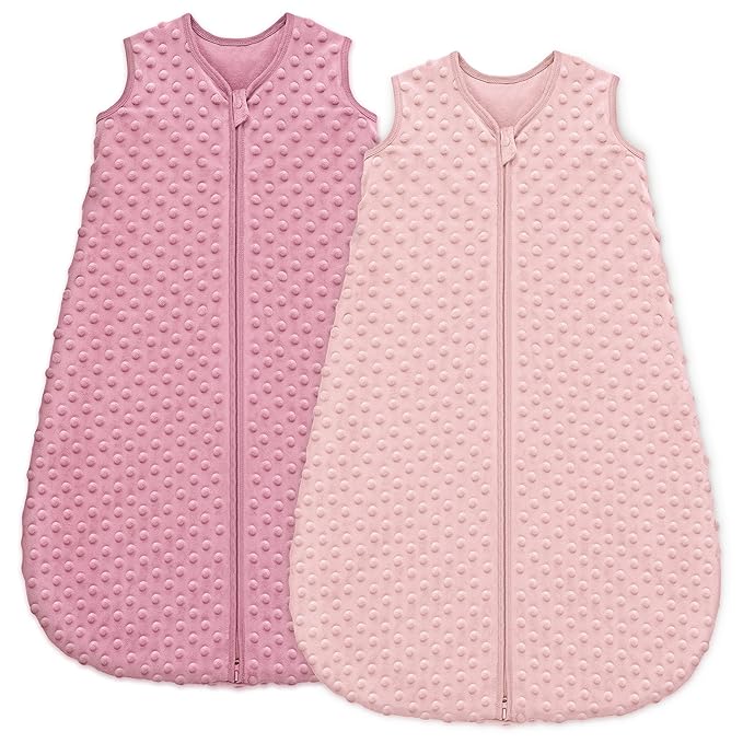 Fleece Baby Sleep Sack 0-6 Months with Plush Dots 1.5 Tog Baby Wearable Blanket with 2-Way Zipper Warm Sleeping Sack for Toddler Infant Newborn - Small, Pink
