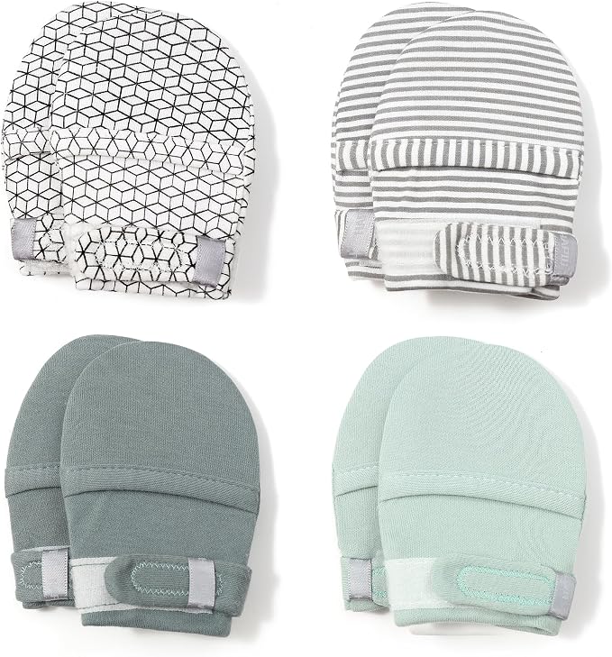Baby Newborn No Scratch Mittens Stay On, 100% Cotton Adjustable 0-12M | Soft by HAPIU