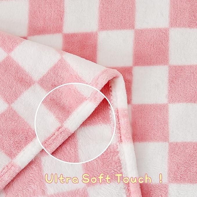 Yurhap Checkered Baby Blanket for Girls Pink Fleece Baby Blankets for Girls Boys - Image 5