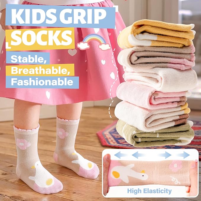 ANTSANG 12 Pairs Baby Girls Boys Toddlers Kids Crew Cotton Grips Socks | Smooth - Image 5
