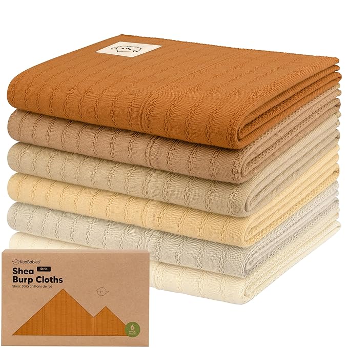 KeaBabies Organic Cotton Burp Cloths Baby Girl, Boy - 6-Pack Large Burping Clothes for Babies, Spit Up Rags, Super Soft & Absorbent Newborn Wash Towels, Gender Neutral, Non-Shrink (Stria, Terracotta)
