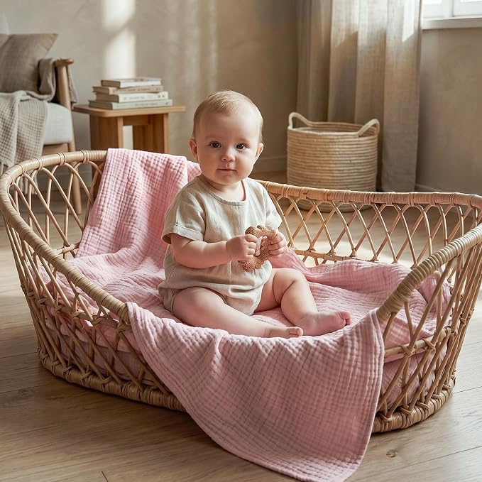 Muslin Swaddle Blankets for Newborn, 3 Pack Breathable Soft Receiving Blanket - Image 5