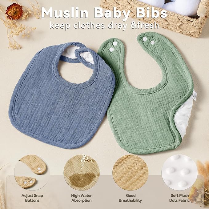 Muslin Baby Bibs for Unisex Boys Girls, Cotton Drool Bibs, Adjustable Newborn - Image 3