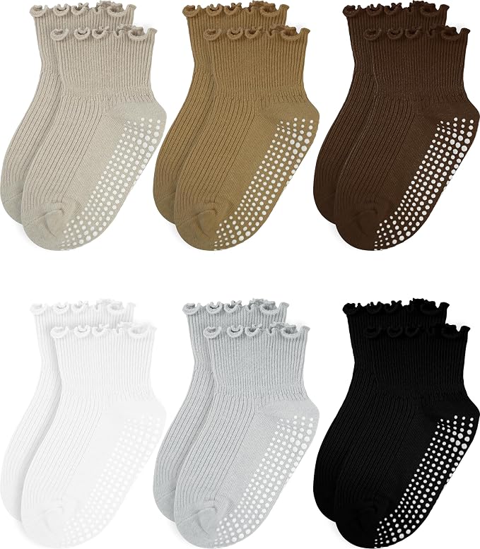 Girls Ruffle Socks Non-Slip Ankle Socks by Sooneeya