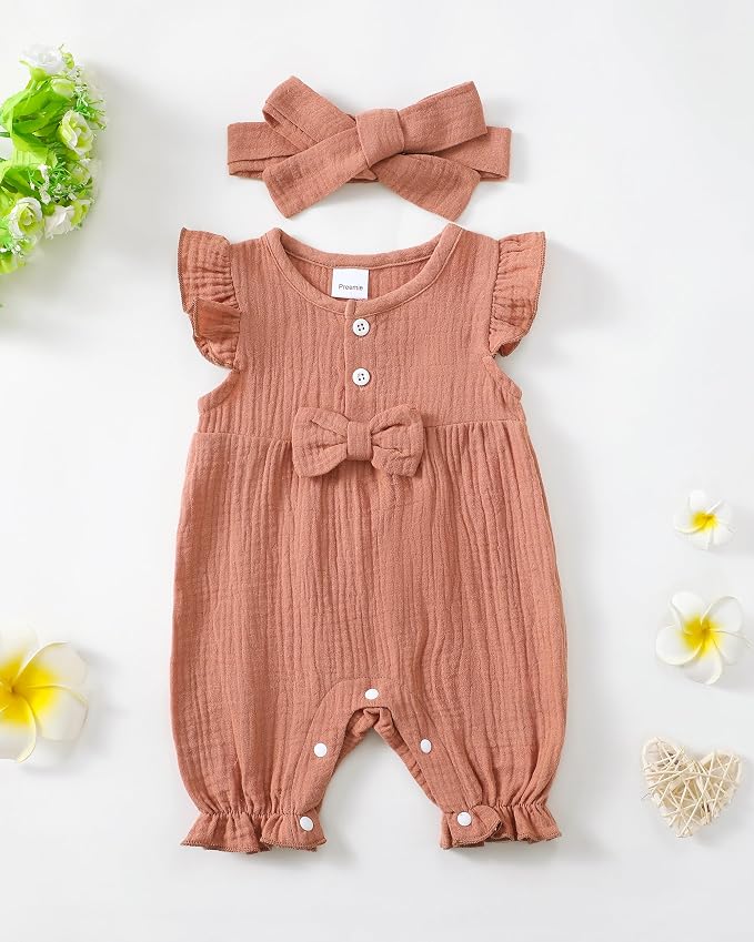 Renotemy Newborn Baby Girl Clothes Romper Summer Outfits Preemie-18Months | - Image 2
