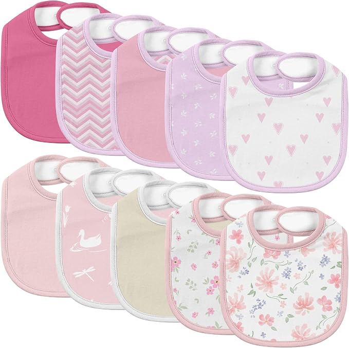 10 Pack Cotton Snap Bibs for Baby Boy Girl, Super Soft Drool Bibs for Teething by EgmaoBaby