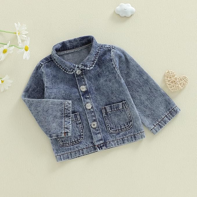 Thorn Tree Girls Denim Jacket Turn Down Collar Outerwear Long Sleeve Button - Image 7