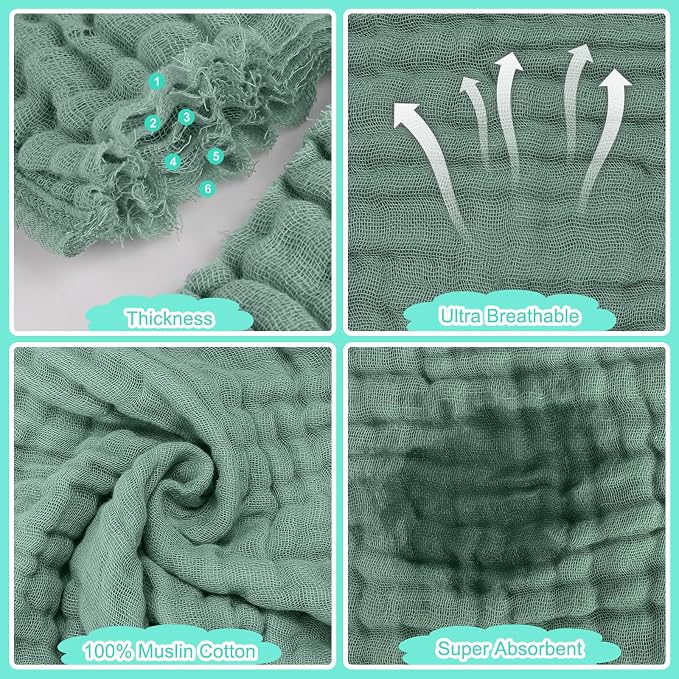 Accmor 6 Pack Muslin Burp Cloths 100% Cotton 20''x10'' Large Extra Soft and - Image 4