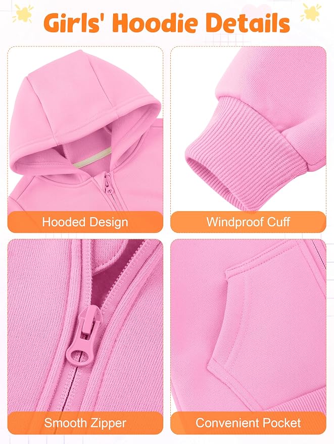 Cooraby 3 Pieces Baby and Toddler Girls Fleece Full-Zip Hoodies Lightweight - Image 3