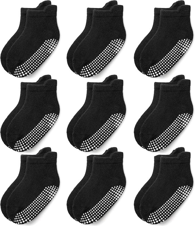 Baby Non Slip Grip Ankle Socks for Infants Toddlers Kids Boys Girls 9 Pack | by JAKIDAR