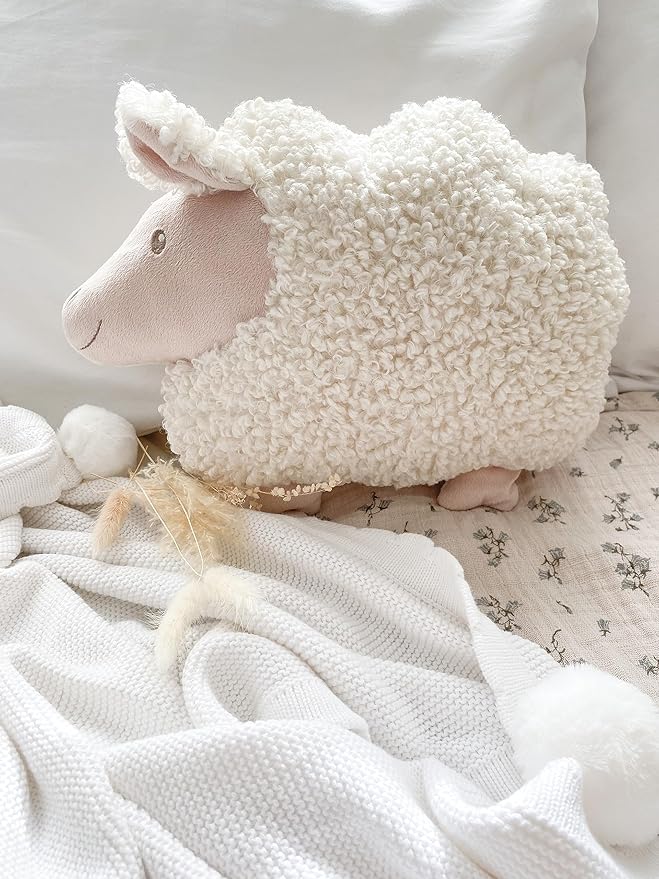 MON AMI Lamb Shaped Pillow – 13.5x12 Inch Plush Sheep Cushion | Soft Decorative Stuffed Animal Pillow | Cute Room, Nursery, or Bed Décor | Cozy Hugging Pillow & Gift for All Ages