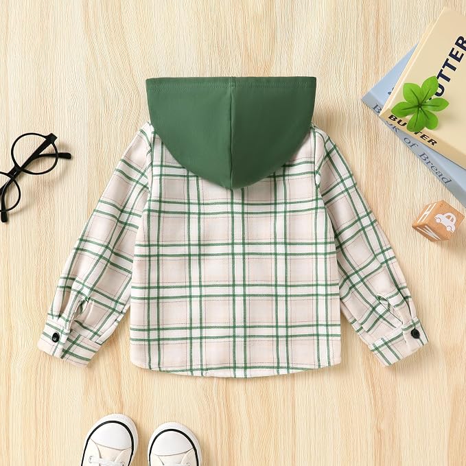 YOUNGER STAR Toddler Kids Boys Girls Flannel Hooded Plaid Shirt Button Baby Red - Image 3