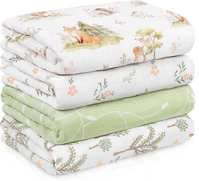 Muslin Swaddle Blankets for Newborn, Cotton Receiving Blanket | 4 Pack 100% by CivaruaKids