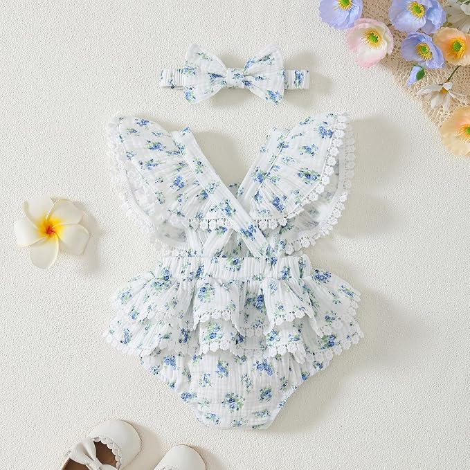 Baby Girl Summer Clothes Infant Girls Romper Dress | Ruffle Sleeve, Cotton Linen - Image 4