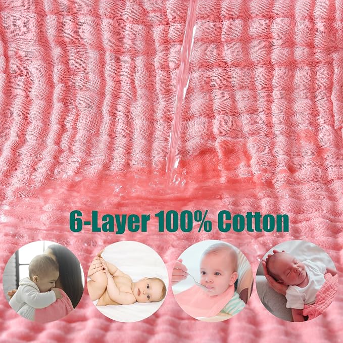 Muslin Burp Cloths 5 Pack Large 20x12 inches Baby Burping Cloths, 6-Layer 100% - Image 3