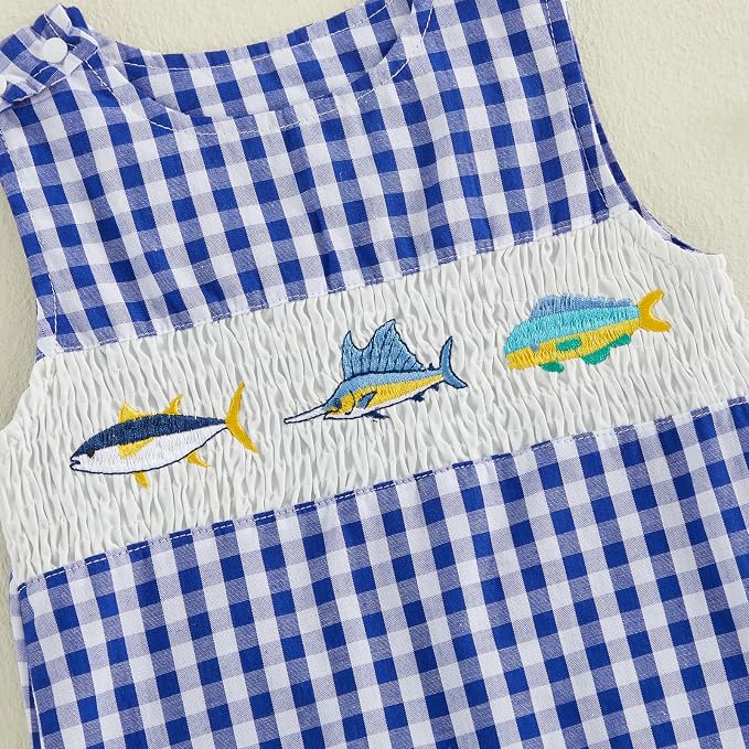 Newborn Baby Boys Sleeveless Seersucker Romper One Piece Straps Overalls - Image 5