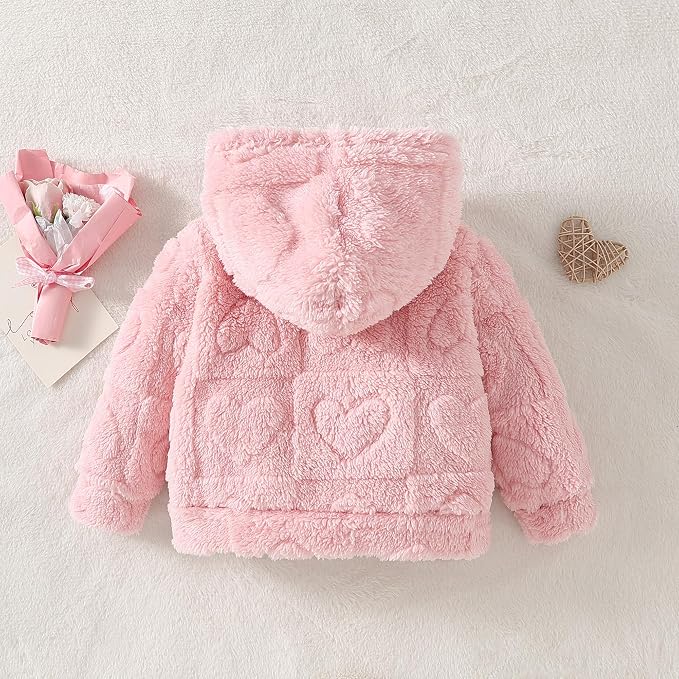 Baby Girls Plush Fleece Hooded Jacket Warm Zip Up Winter Coat - Image 4