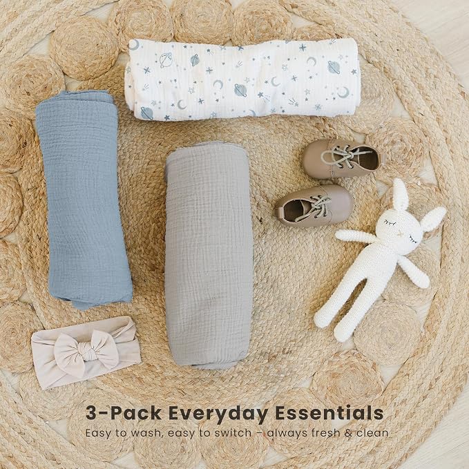 Konssy 3-Pack Muslin Baby Swaddle Blankets, 47 x 47 in Receiving Blankets | - Image 8