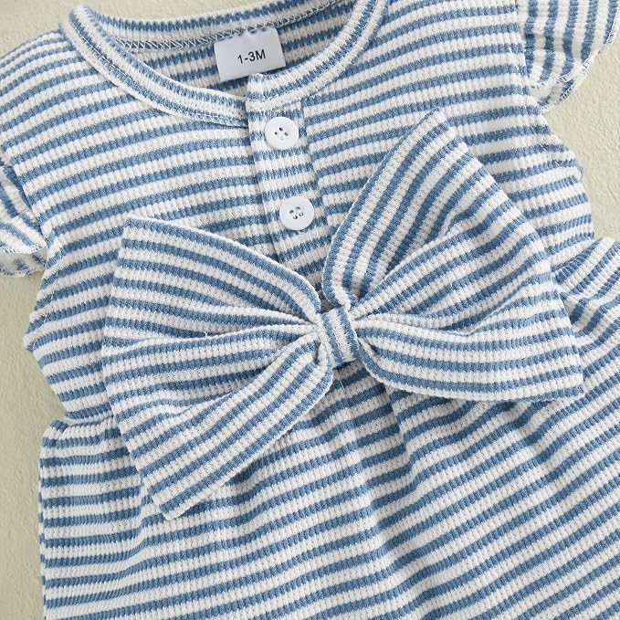 YINGISFITM Newborn Baby Girl Summer Clothes Short Sleeve Bubble Romper Bow - Image 7