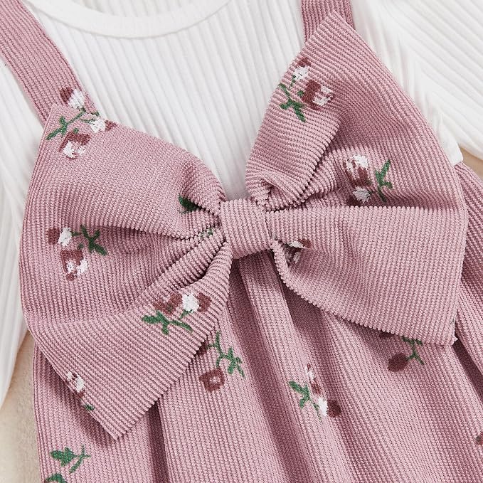 Newborn Baby Girl Clothes Ruffle Sleeve Jumpsuit Corduroy Floral - Image 5
