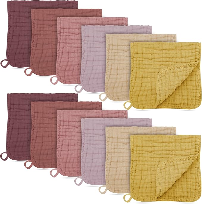 12 Pack Muslin Burp Cloths by BAMBOOQUEEN
