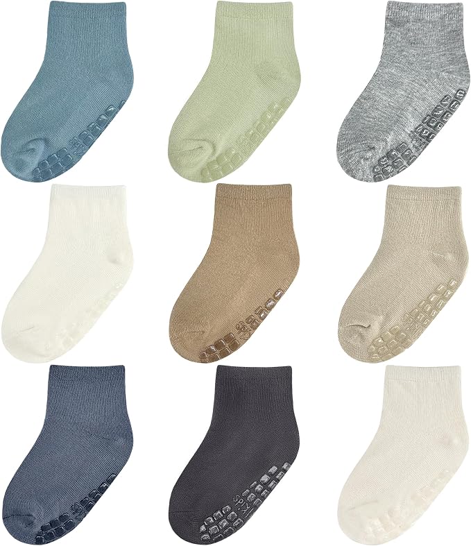 Baby Mid-Crew Socks with Grips for 0-7 Years Old Toddler Boy Girl Kids by SimplyKids