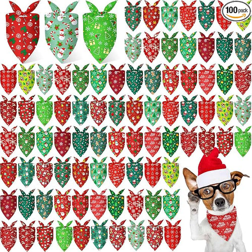 100 Pcs Christmas Dog Bandanas Bulk Xmas Red and Green Bandanas by Jeere