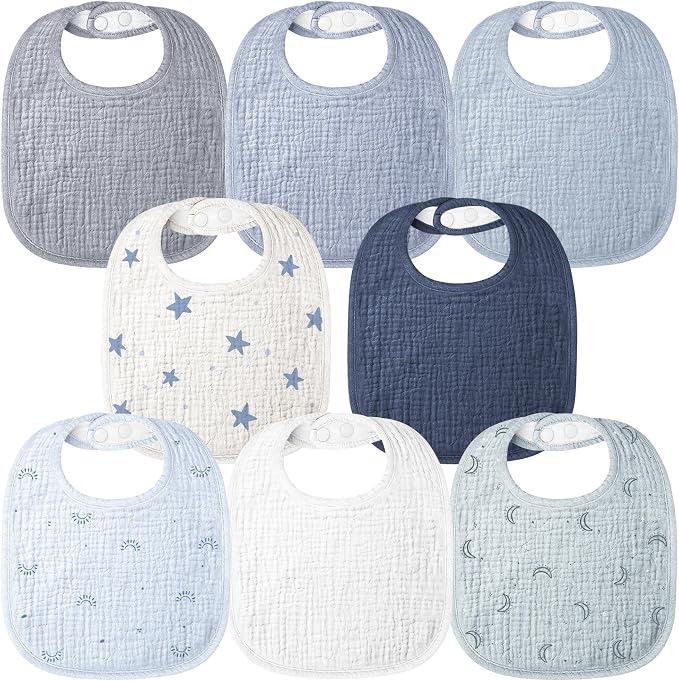Bearmoss Baby Bibs for Drooling and Teething 100% Cotton Muslin Bibs | 8 by Bearmoss