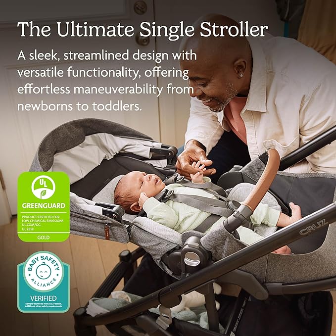 UPPAbaby Cruz V3 Stroller - from Birth + Car Seat Compatible - Full-Size, Reversible Seat - Infant Insert, Bug and Rain Shields Included - Declan (Oat Mélange/Silver Frame/Chestnut Leather)