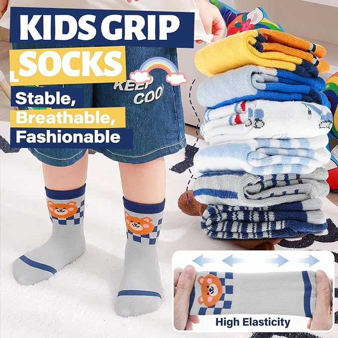 ANTSANG 12 Pairs Baby Girls Boys Toddlers Kids Crew Cotton Grips Socks | Smooth - Image 5
