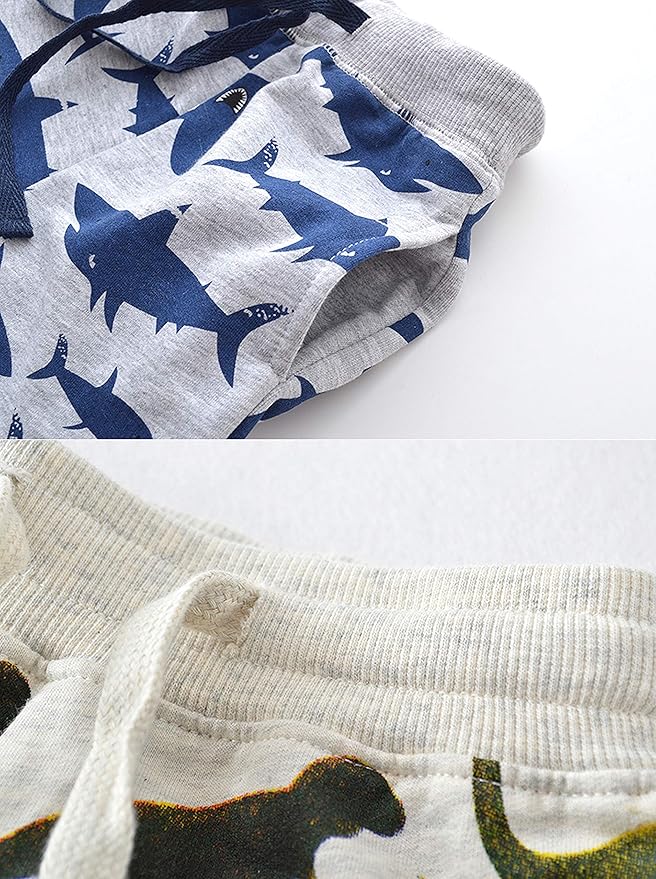 HUAER& Baby Boy's Jogger Pants Dinosaur Car Animal Print Drawstring Elastic Sweatpants 2-Pack