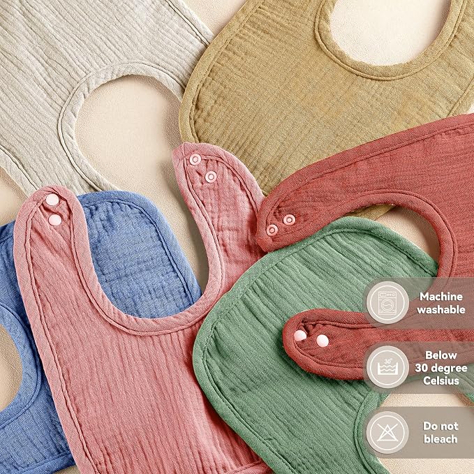 Muslin Baby Bibs for Unisex Boys Girls, Cotton Drool Bibs, Adjustable Newborn - Image 5
