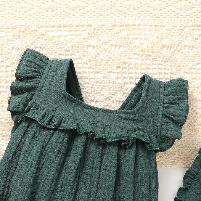 YOUNGER TREE Baby Girl Romper 100% Cotton Ruffle Sleeveless Summer Outfit - Image 4