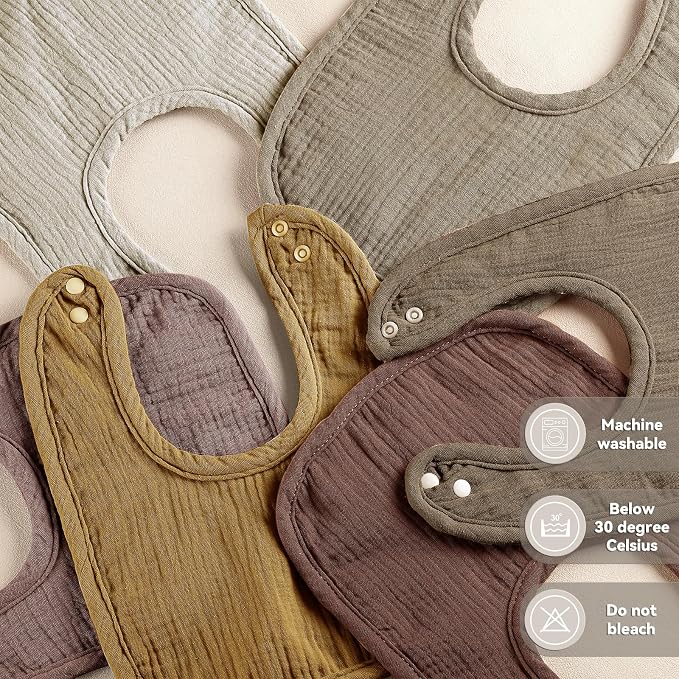 Muslin Baby Bibs for Unisex Boys Girls, Cotton Drool Bibs, Adjustable Newborn - Image 5