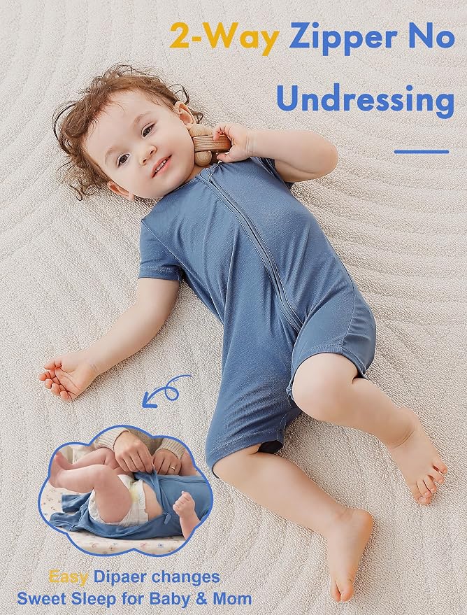 JunNeng Short Sleeve Romper, Rayon from Bamboo Baby Boy Sleeper Jumpsuit - Image 4