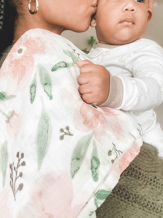 Crane Baby 100% Cotton Muslin Swaddle Blankets, Parker Pink Floral, Baby Blanket - Image 4