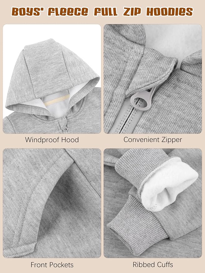 Cooraby 3 Packs Baby and Toddler Boys Long Sleeve Full-Zip Hoodies Infant - Image 5