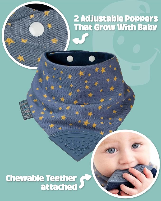Cheeky Chompers Neckerchew Teething Bib, 2-in-1 Bandana Style Bib w/Food Grade - Image 2