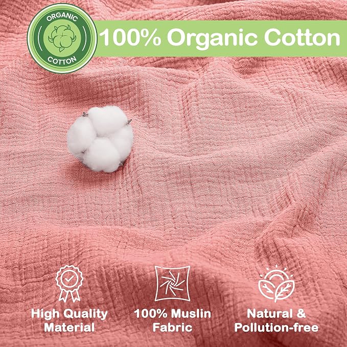 100% Organic Cotton 2 PK Baby Muslin Swaddle Blankets Girl 47x47in | Oeko-TEX - Image 2