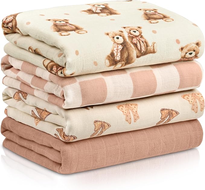 Muslin Swaddle Blankets for Newborn, Cotton Receiving Blanket | 4 Pack 100% by CivaruaKids