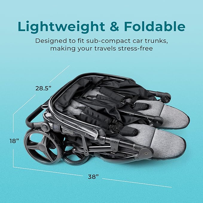 Gaggle by Foundations Roadster Duo Side by Side Double Stroller | Lightweight Compact Double Stroller for Toddlers | Easy to Fold & Maneuver | Amusement Park Approved | Black